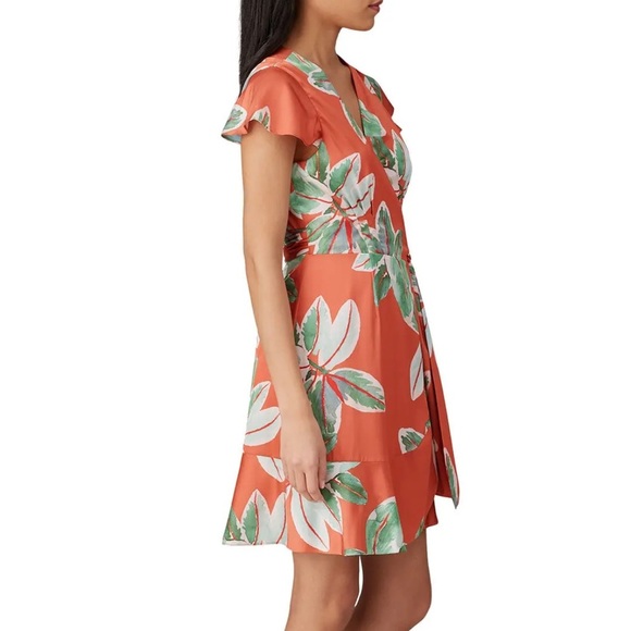 Hutch Britton Floral Wrap Dress XS – Orange Floral Satin - Picture 2 of 5